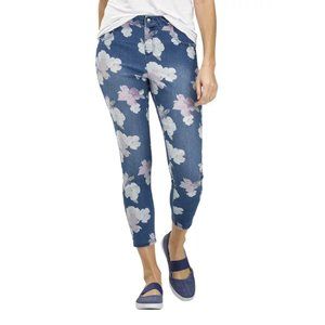 new HUE Women's Denim-look Blue Floral High-Rise Skimmer Leggings - Size Medium